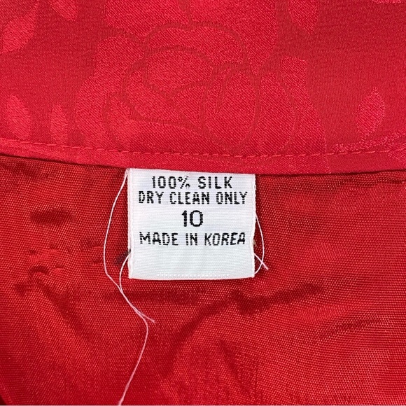 UNIQUE 100% SILK FLORAL PRINT PENCIL/ FLARED SKIRT VIBRANT RED SIZE 10 - Picture 10 of 10